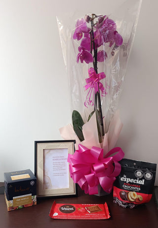 Orchid + Picture Frame + tea, chocolate and hazelnut kit